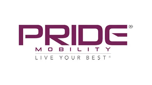 A purple and white logo for pride mobility.