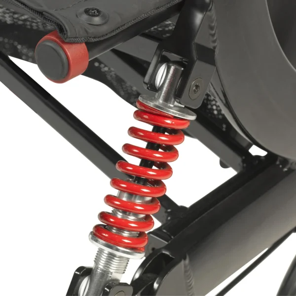 A close up of the shock absorber on a vehicle.