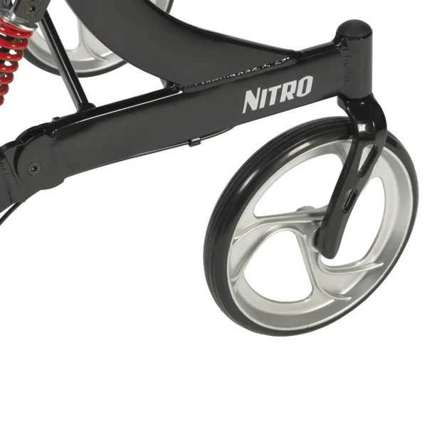 A close up of the wheels on a nitro scooter.