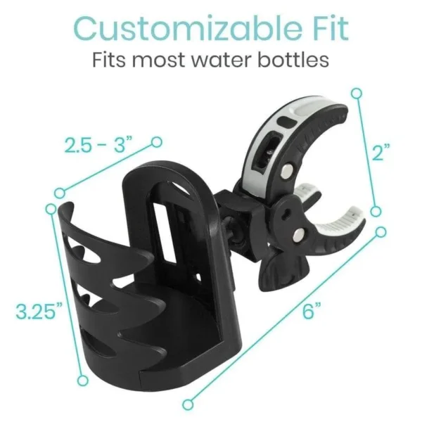 A cup holder with the measurements of each bottle.