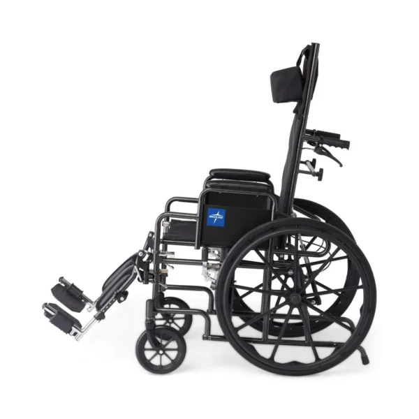 A wheelchair with the back up to its seat.