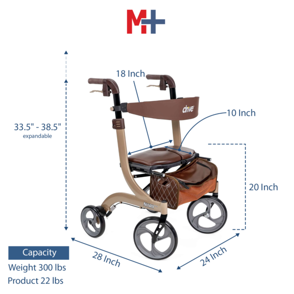 A graphic of the height and width of a walker.