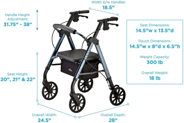 A diagram of the size and weight of a walker.