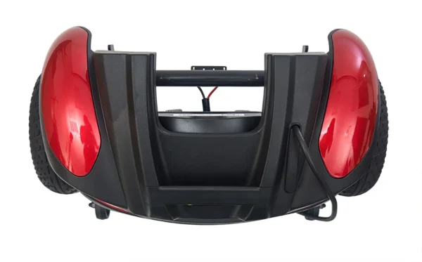 A rear view of the back end of a scooter.