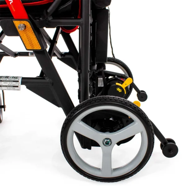 A close up of the wheel on a wheelchair