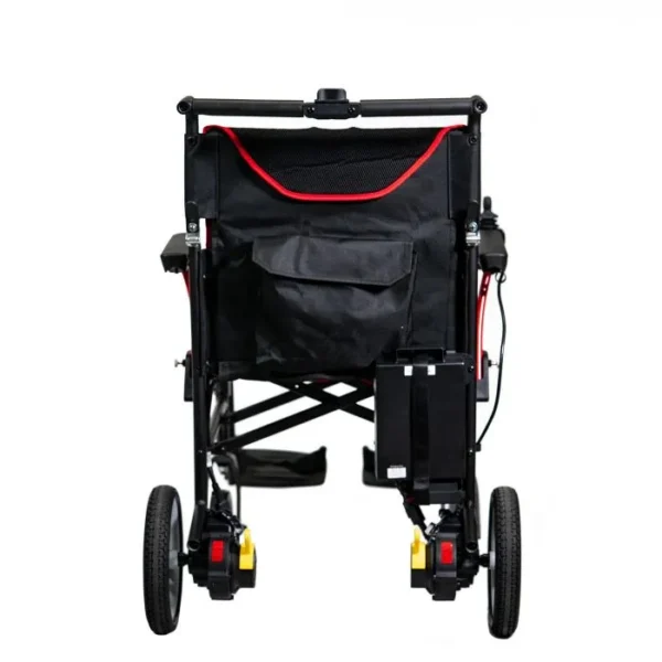 A black and red wheelchair with wheels