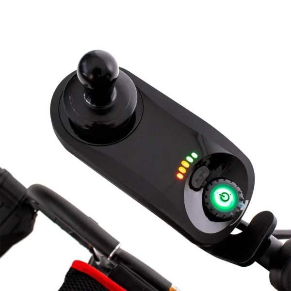 A close up of the handlebar and controls on a bicycle.