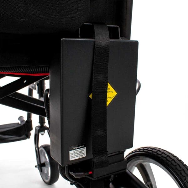 A close up of the back end of a wheelchair