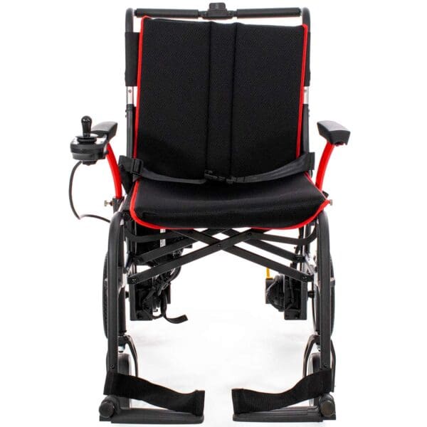 A wheelchair with the seat up and the back down.