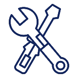 A blue wrench and spanner symbol on a black background