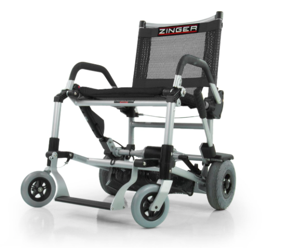 A black and silver wheelchair with wheels