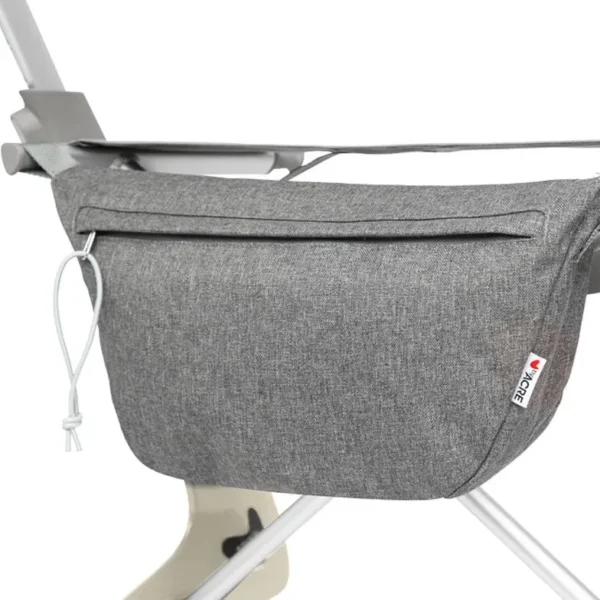 A close up of the side pocket on a stroller