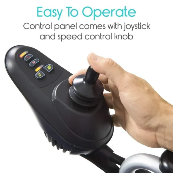 A hand is holding the control knob of an exercise bike.