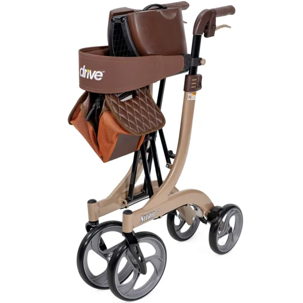 A beige walker with brown accents and a bag on the back.