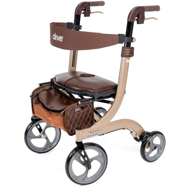 A walker with wheels and seat attached to it.