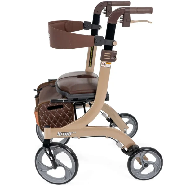 A walker with wheels and seat attached to it.