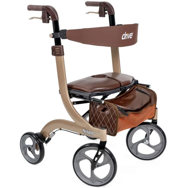 A walker with wheels and seat attached to it.