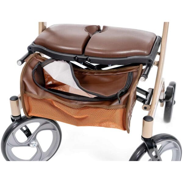 A close up of the side handle bar on a walker