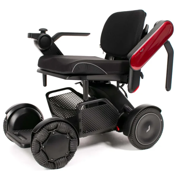 A black and red wheelchair with wheels on it