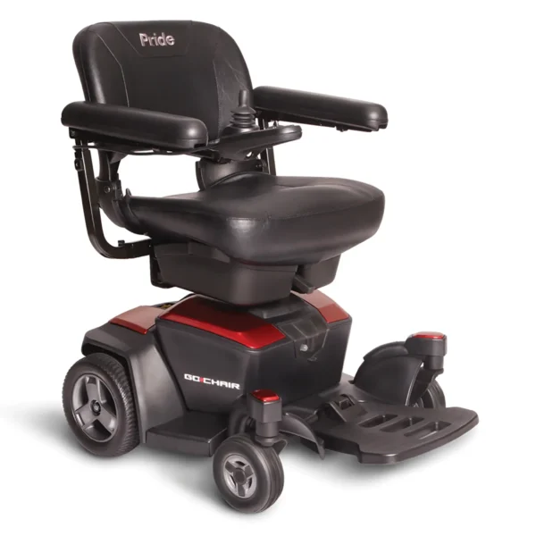 A red and black scooter is shown with the seat folded down.