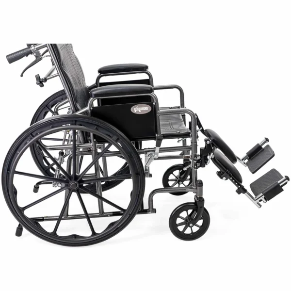 A wheelchair with wheels and arms extended.