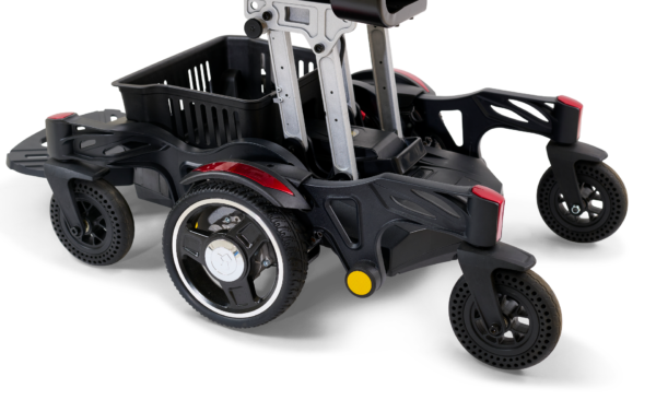 A black and red scooter is shown in this image.