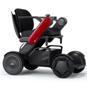 A black and red wheelchair with wheels on it