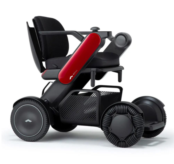 A black and red wheelchair with wheels on it