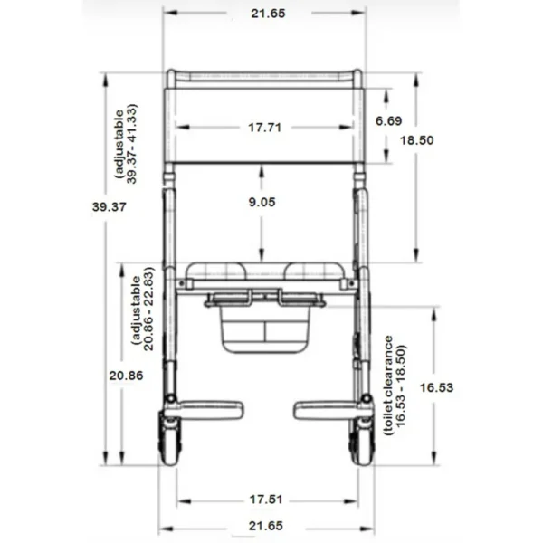 A drawing of the dimensions of a toilet.