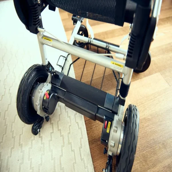 A close up of the wheels on a wheelchair