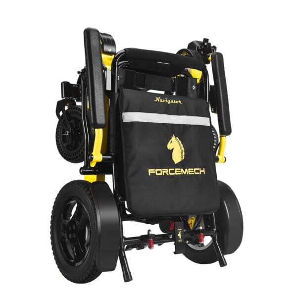 A black and yellow cart with wheels